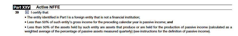 Certification du statut Active NFFE ou Passive NFFE